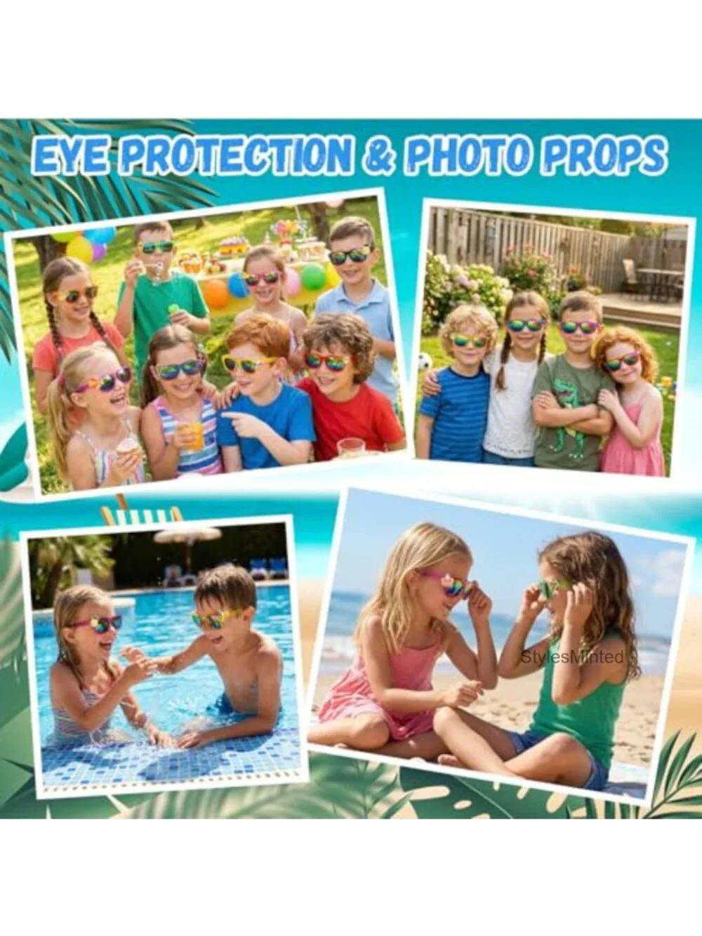 16 Pack Kids Sunglasses Party Favors with Decor Snaps, Translucent UV400